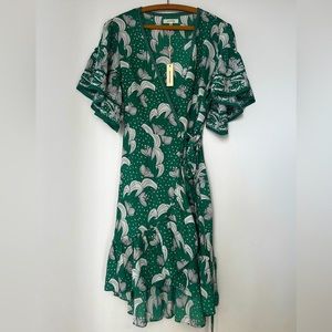 MAX STUDIO KELLY GREEN FLORAL RUFFLE WRAP DRESS